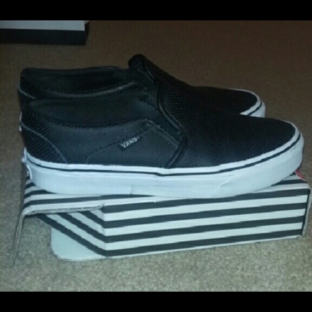 Vans leather slip ons